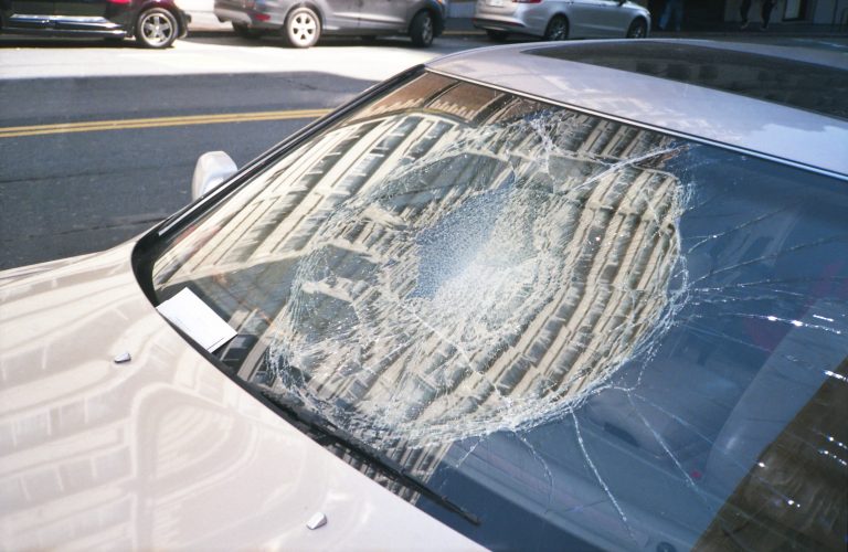 A broken windshield.