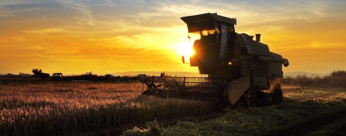 Farm machine in a crop field