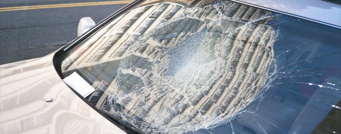 A broken windshield.